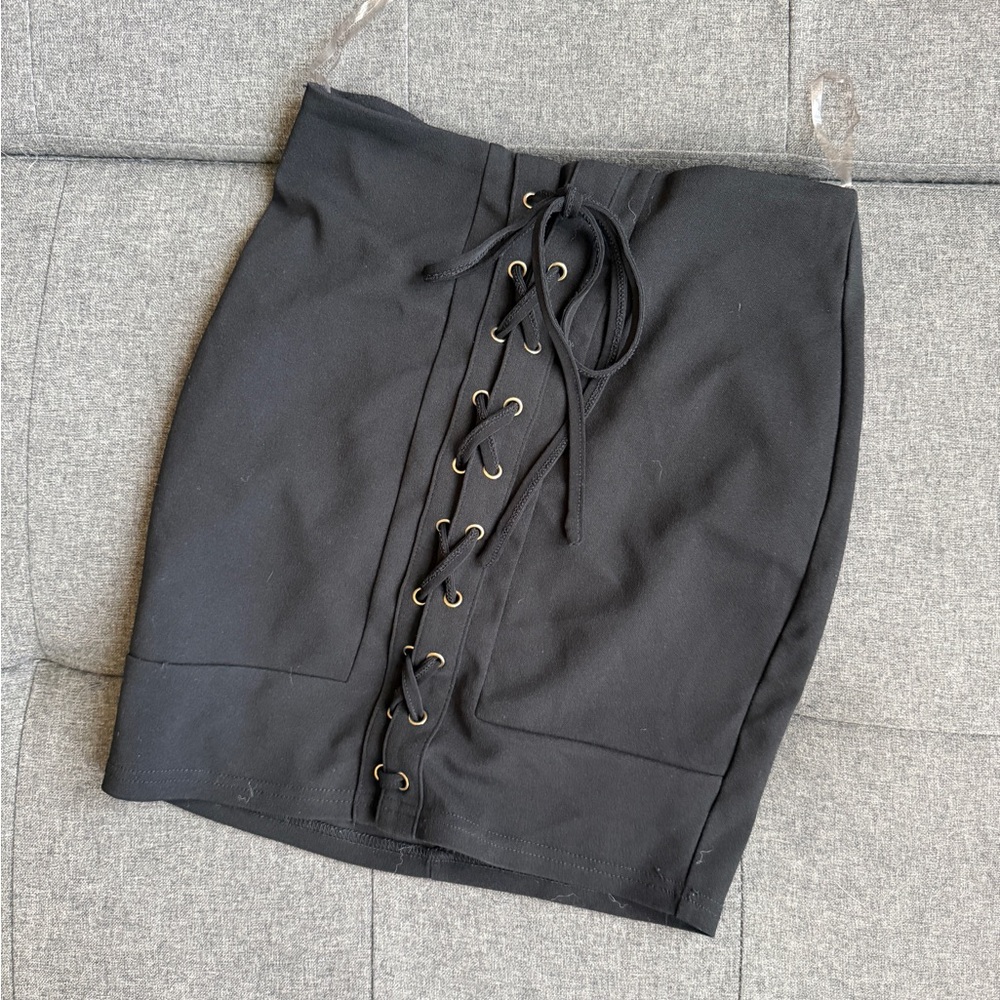 Fashion Nova Black Lace-Up Mini Skirt